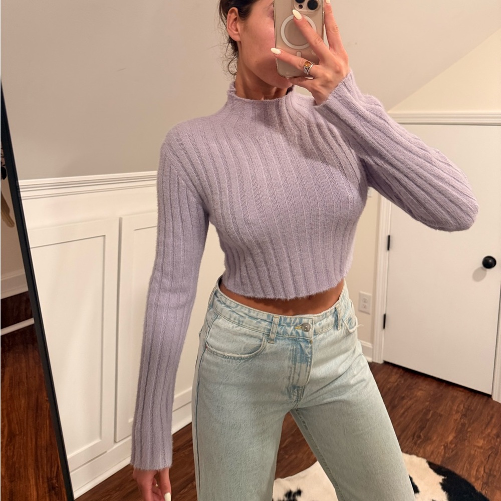 Blue Blush Lilac Ribbed Crop Top